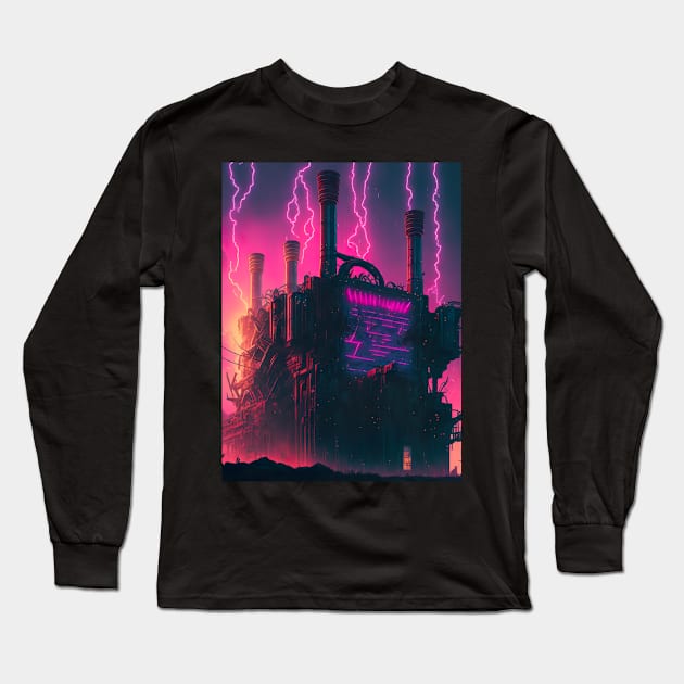 Retro-Futuristic Synthwave Steampunk Machinery Long Sleeve T-Shirt by Nightarcade